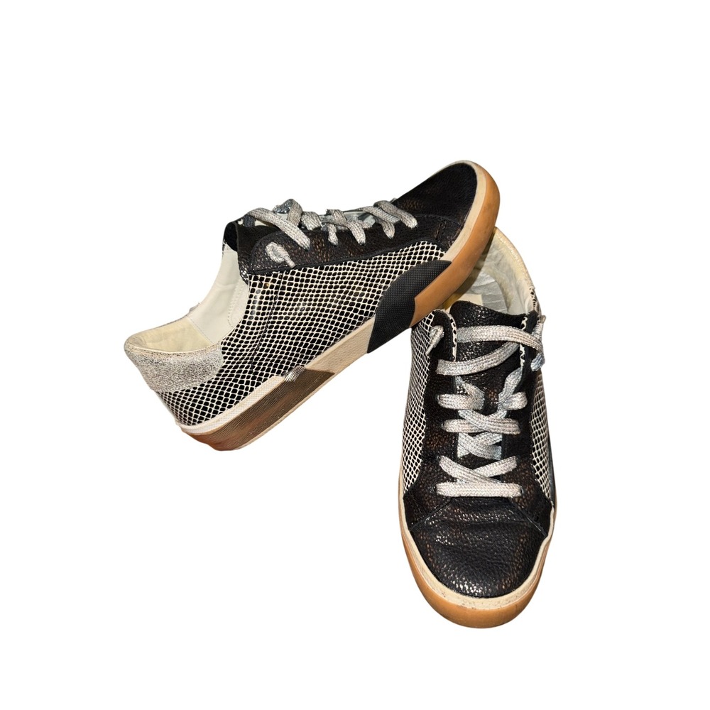Dolce Vita Sneakers Womens Size 8 Black Silver Mixed Media Animal Print